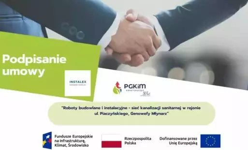 Zdjęcie do 10.09.2025 r. Podpisanie umowy: &quot;Roboty budowlane i instalacyjne - sieć kanalizacji sanitarnej  w ul. Piaczyńskiego, Genowefy Młynarz&quot;