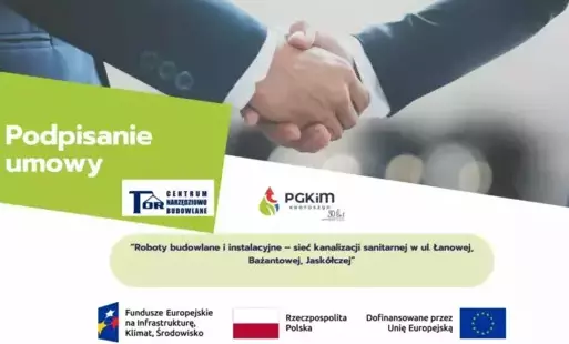 Zdjęcie do 16.09.2025 - Podpisanie umowy pn: &quot;Roboty budowlane i instalacyjne - sieć kanalizacji sanitarnej w rejonie ul. Łanowej, Bażantowej, Jask&oacute;łczej&quot;