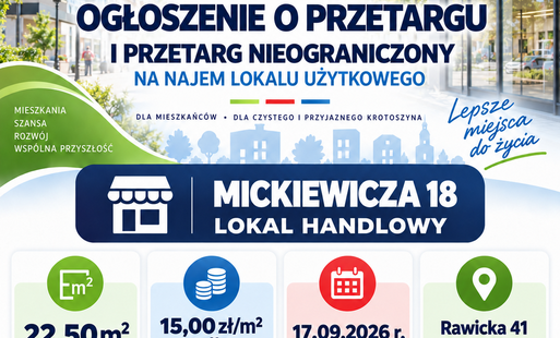 Zdjęcie do OGŁOSZENIE  O  PRZETARGU Krotoszyn ul. Mickiewicza 18