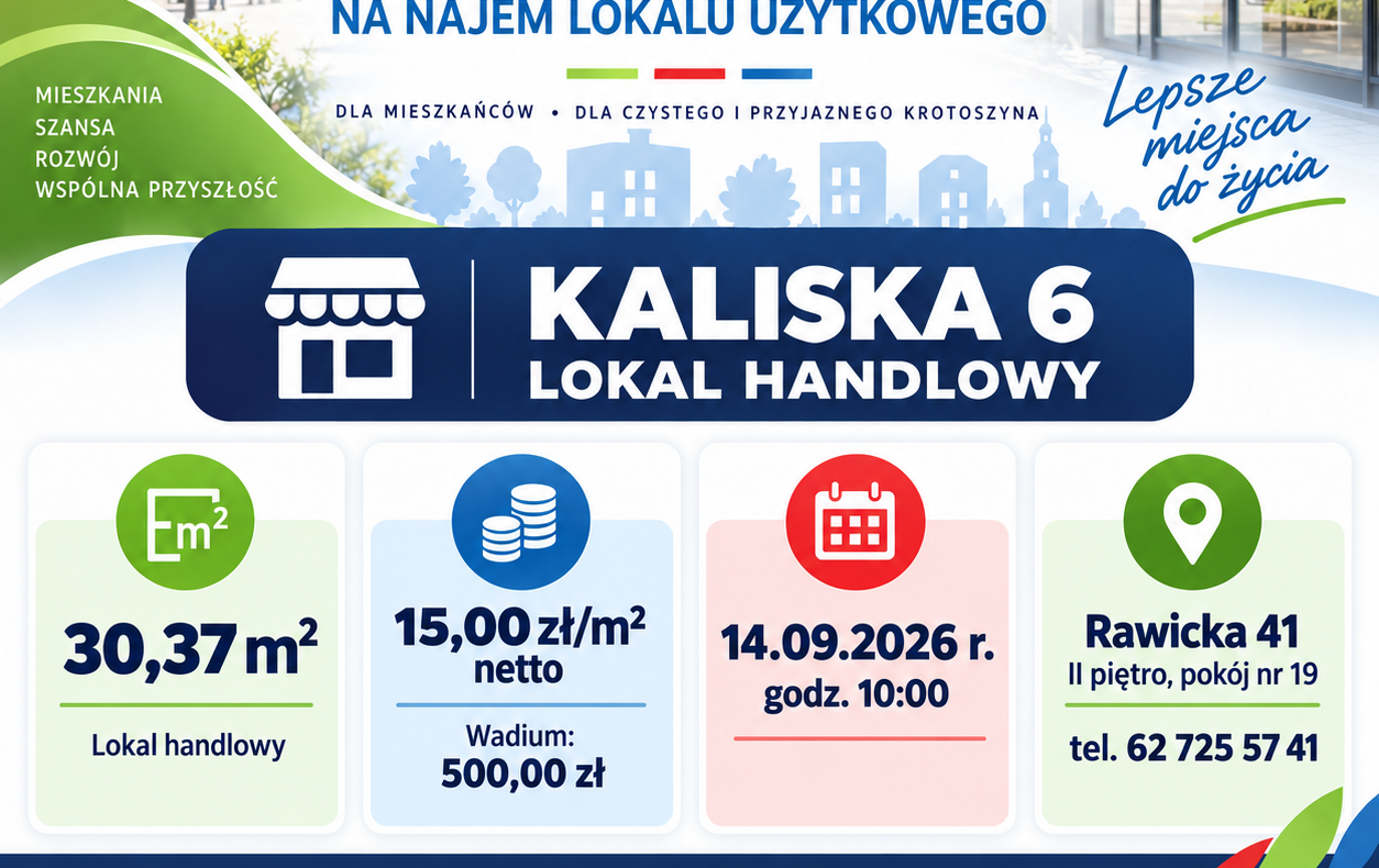 OGŁOSZENIE O PRZETARGU Krotoszyn ul. Kaliska 6