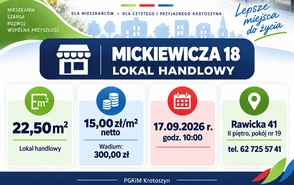 OGŁOSZENIE O PRZETARGU Krotoszyn ul. Mickiewicza 18